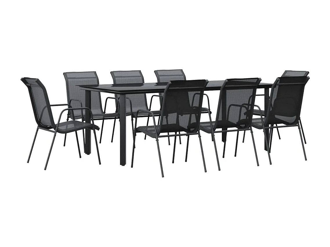 Gralon  Juego de comedor para jardín 9 piezas acero y textilene negro