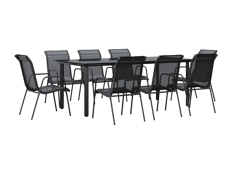 Gralon  Juego de comedor para jardín 9 piezas acero y textilene negro