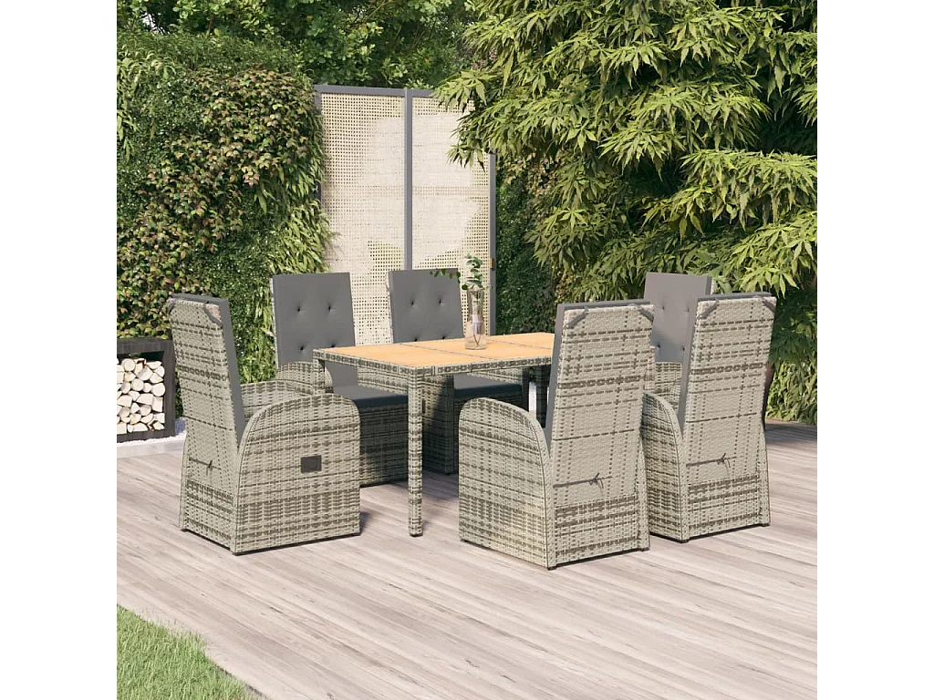 Prolenta Premium -  Set comedor jardín 7 pzas y cojines ratán sintético gris