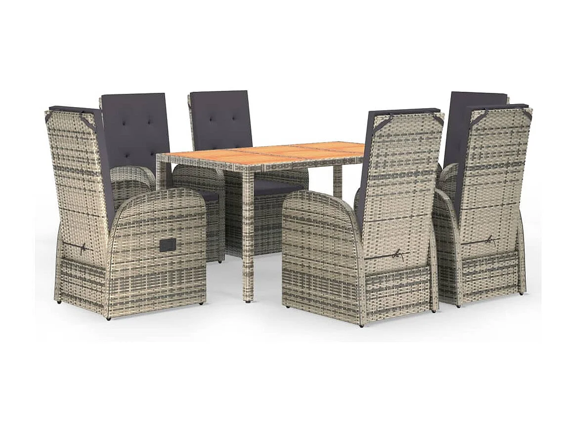 Prolenta Premium -  Set comedor jardín 7 pzas y cojines ratán sintético gris