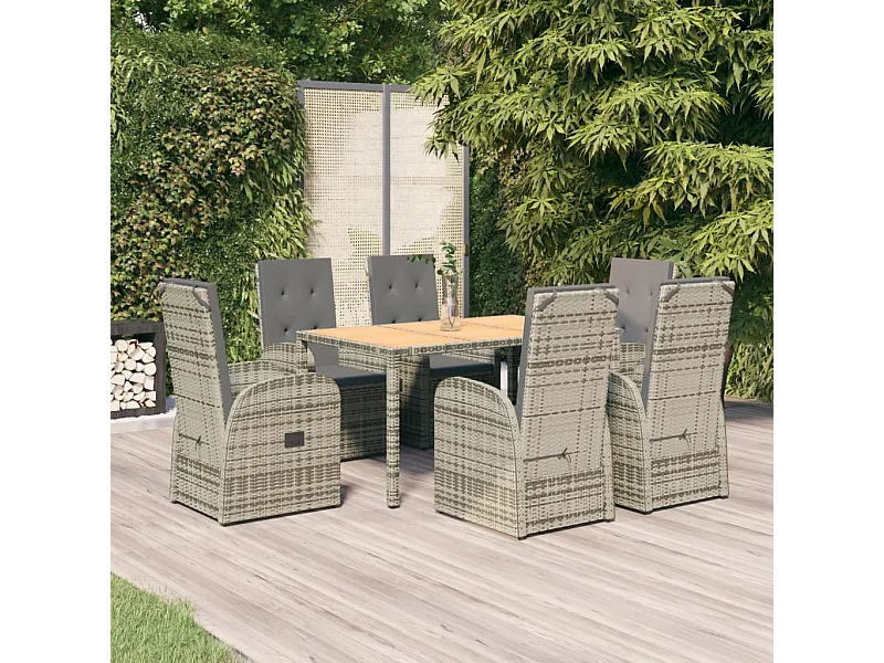 Prolenta Premium -  7-delige Tuinset met kussens poly rattan grijs