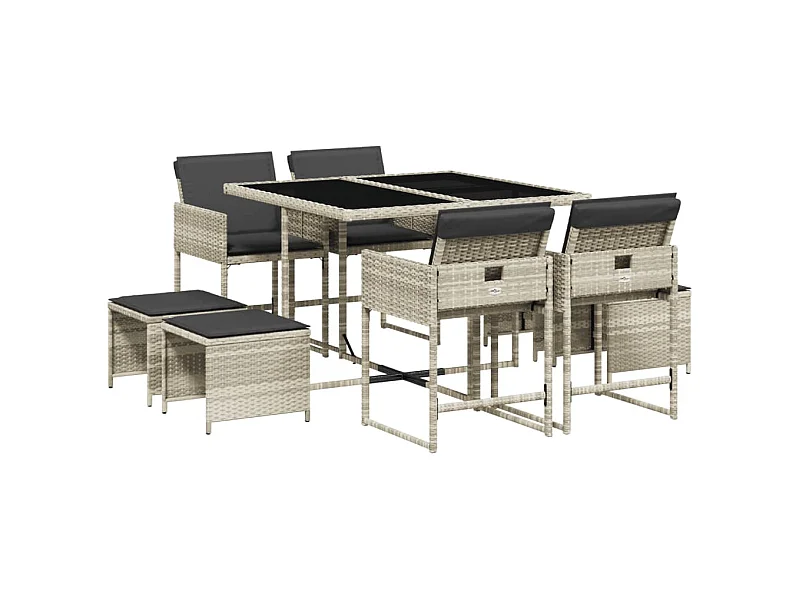 Kirkland  9-delige Tuinset met kussens poly rattan lichtgrijs