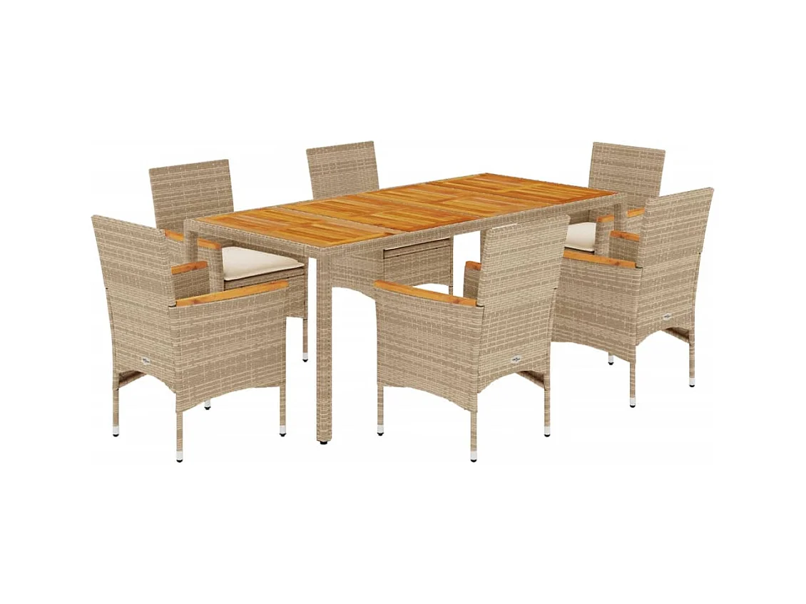 Ana Luisa  Ensemble à manger de jardin et coussins 7pcs beige rotin acacia
