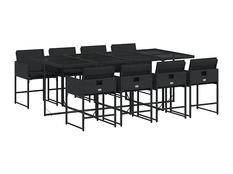 Sener  Ensemble à manger de jardin 9pcs coussins noir résine tressée