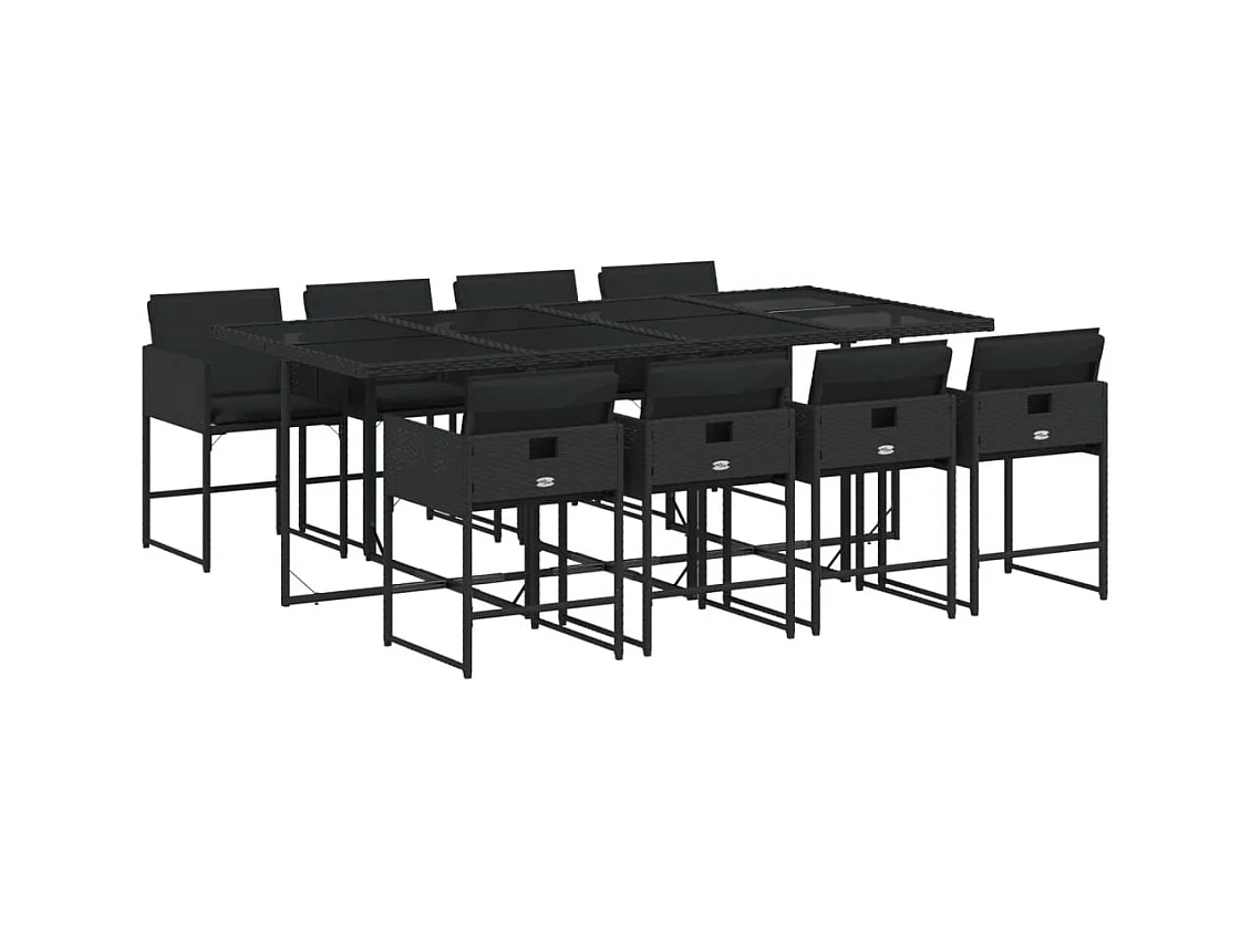 Sener  Ensemble à manger de jardin 9pcs coussins noir résine tressée