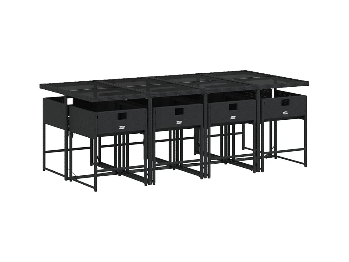 Sener  Ensemble à manger de jardin 9pcs coussins noir résine tressée