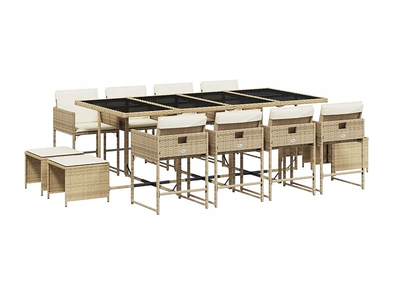 Kirkland  Set comedor de jardín con cojines 13 pzas ratán sintético beige