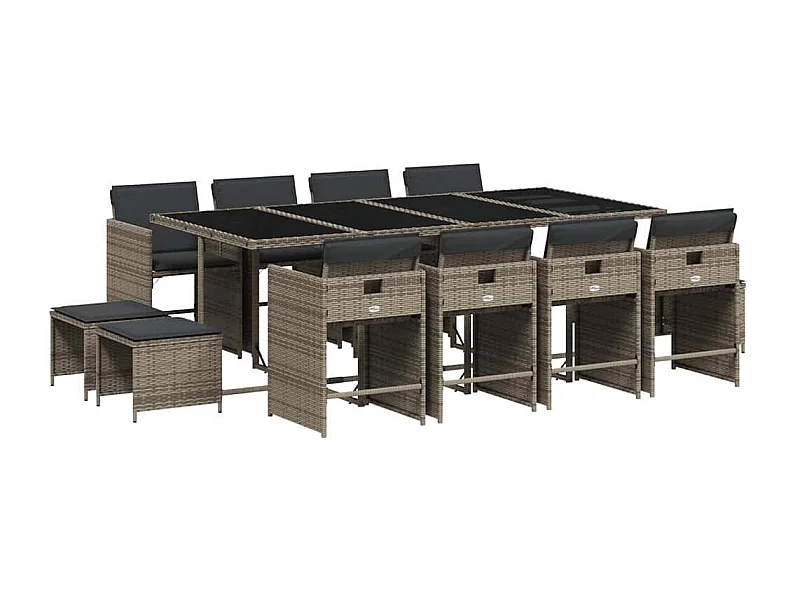 Zenn  Set comedor de jardín con cojines 13 pzas ratán sintético gris