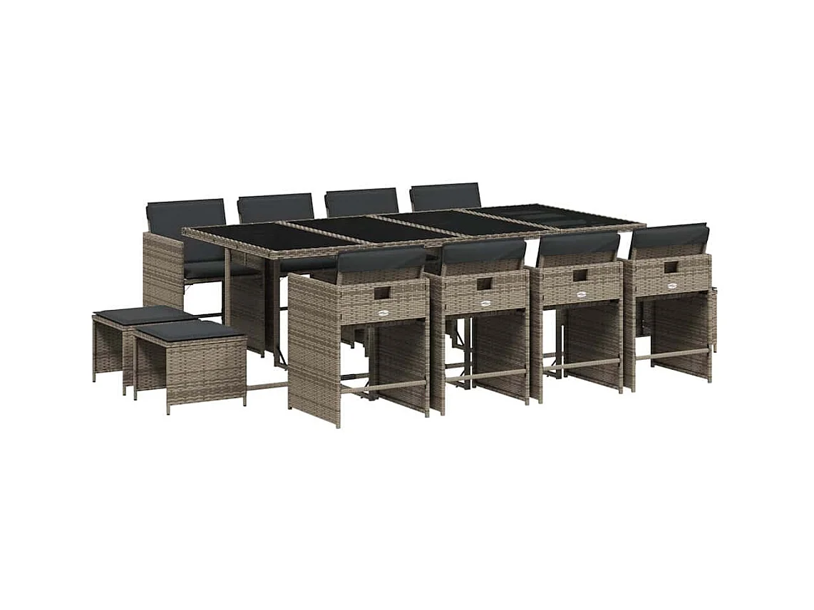 Zenn  Ensemble à manger de jardin coussins 13 pcs gris résine tressée