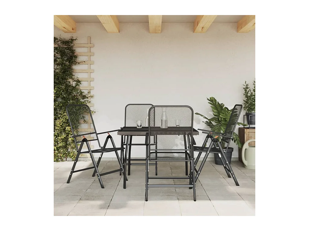 Jenneke  Ensemble à manger de jardin 5 pcs anthracite métal maille