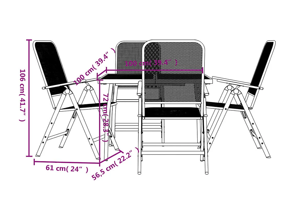 Jenneke  Ensemble à manger de jardin 5 pcs anthracite métal maille