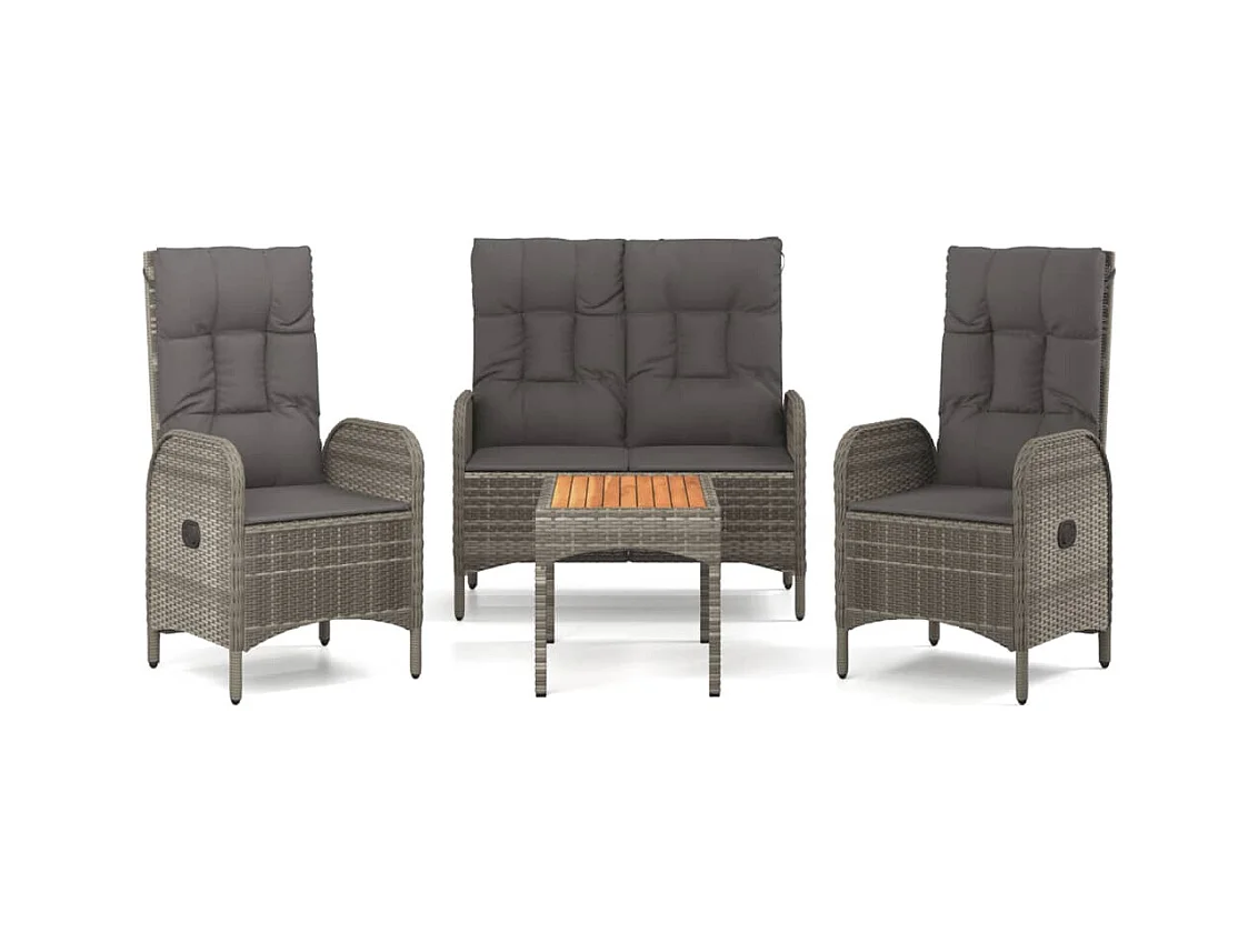 Holbaek  Ensemble à manger jardin 4pcs et coussins Gris Résine tressée