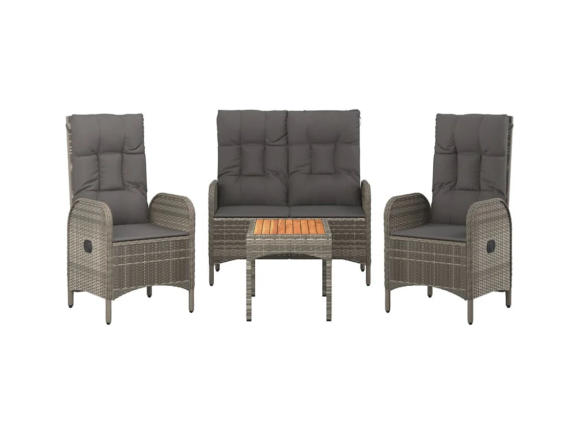 Holbaek  Ensemble à manger jardin 4pcs et coussins Gris Résine tressée