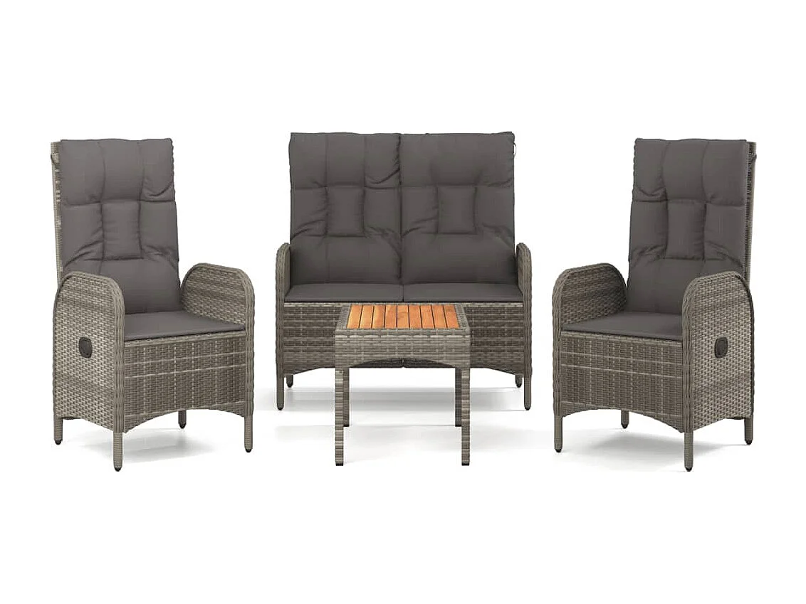 Holbaek  Ensemble à manger jardin 4pcs et coussins Gris Résine tressée