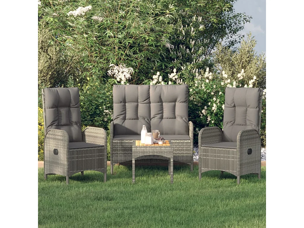 Holbaek  Ensemble à manger jardin 4pcs et coussins Gris Résine tressée