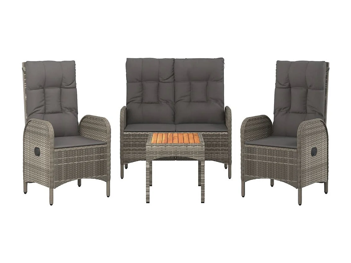 Holbaek  Ensemble à manger jardin 4pcs et coussins Gris Résine tressée