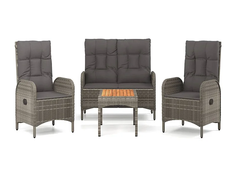 Holbaek  Ensemble à manger jardin 4pcs et coussins Gris Résine tressée