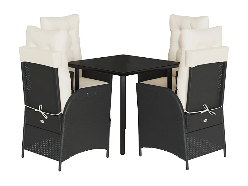 Greta  Ensemble à manger de jardin coussins 5pcs Noir Résine tressée