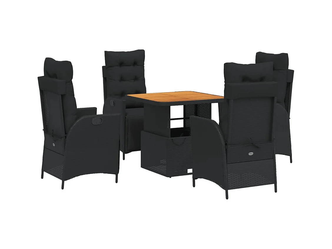 Sandviken  Ensemble à manger de jardin coussins 5pcs Noir Résine tressée