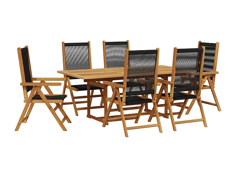 Molfetta  Ensemble à Manger de jardin 7pcs noir polypropylène bois massif