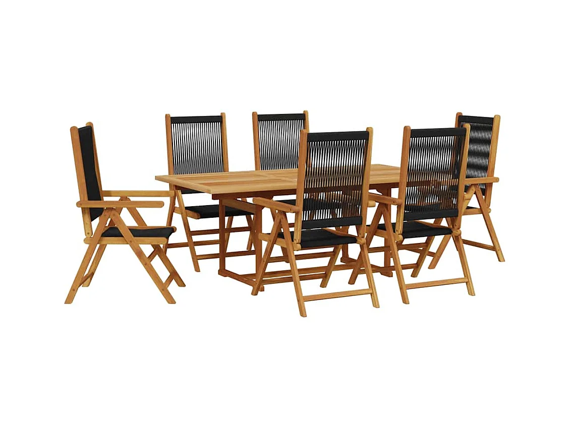 Molfetta  Ensemble à Manger de jardin 7pcs noir polypropylène bois massif