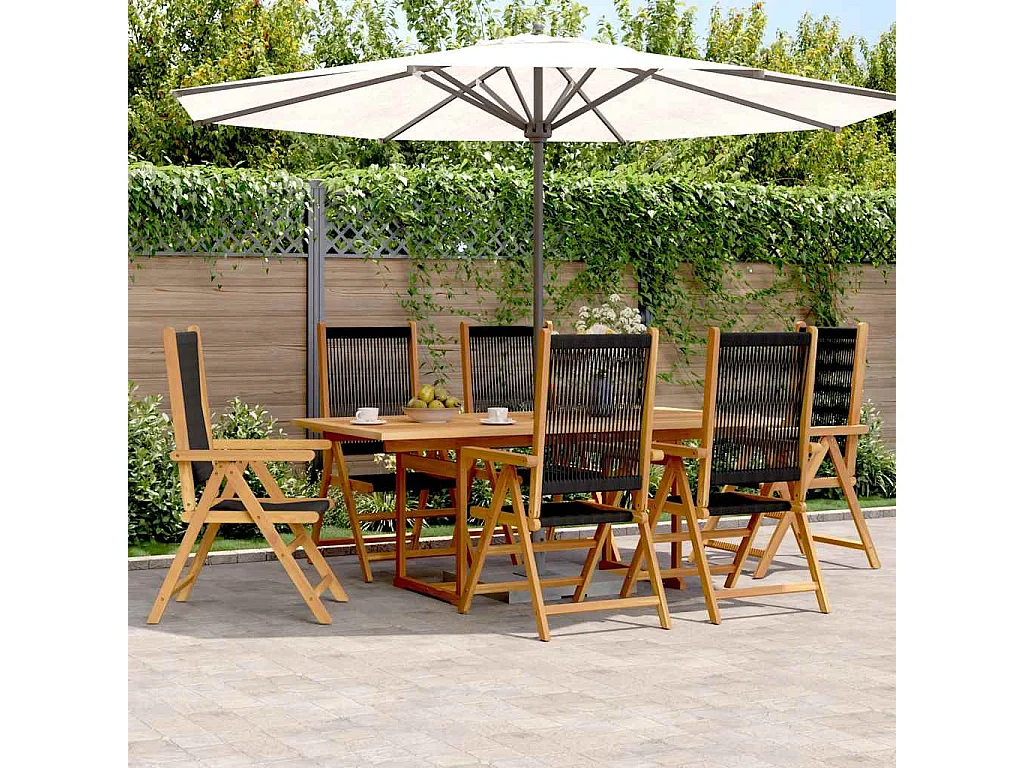 Molfetta  Ensemble à Manger de jardin 7pcs noir polypropylène bois massif