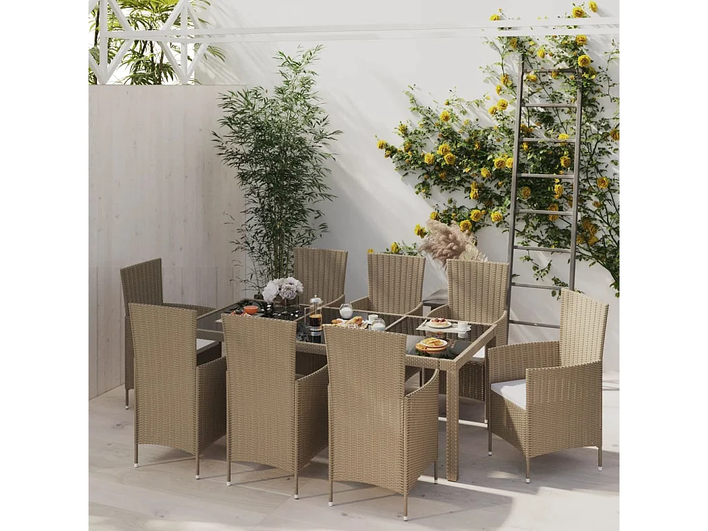 Prolenta Premium -  Ensemble à manger d'extérieur 9 pcs coussins Résine tressée