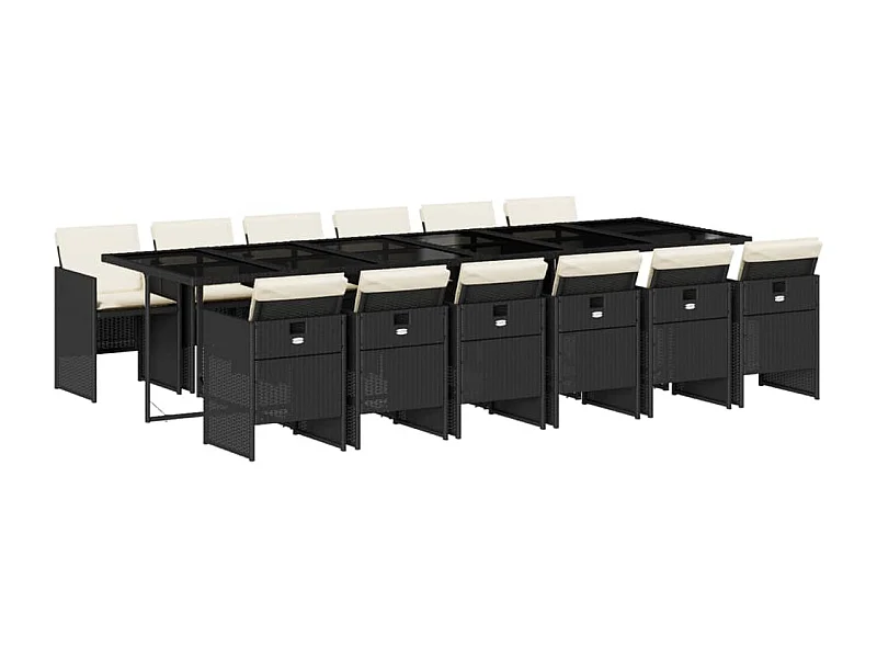 Jesse  Ensemble à manger de jardin 13 pcs coussins noir résine tressée