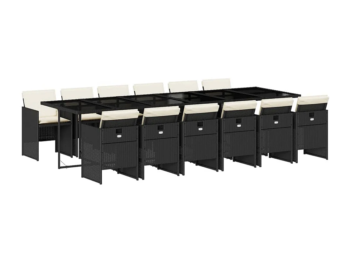 Jesse  Ensemble à manger de jardin 13 pcs coussins noir résine tressée