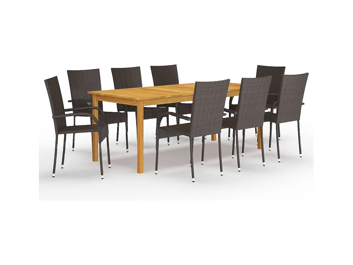 Pendral  Ensemble à manger de jardin 9 pcs Marron