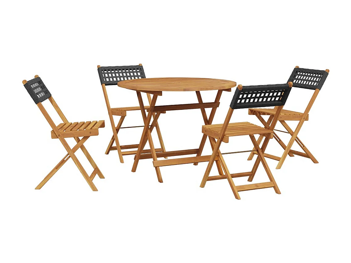 Niek  Ensemble à manger de jardin 5 pcs résine tressée et bois massif