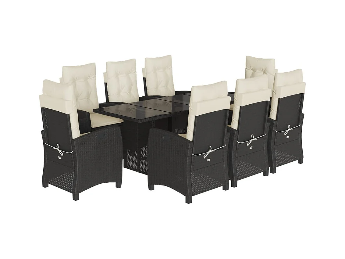 Bryndra  Set de comedor de jardín 9 pzas y cojines ratán sintético negro