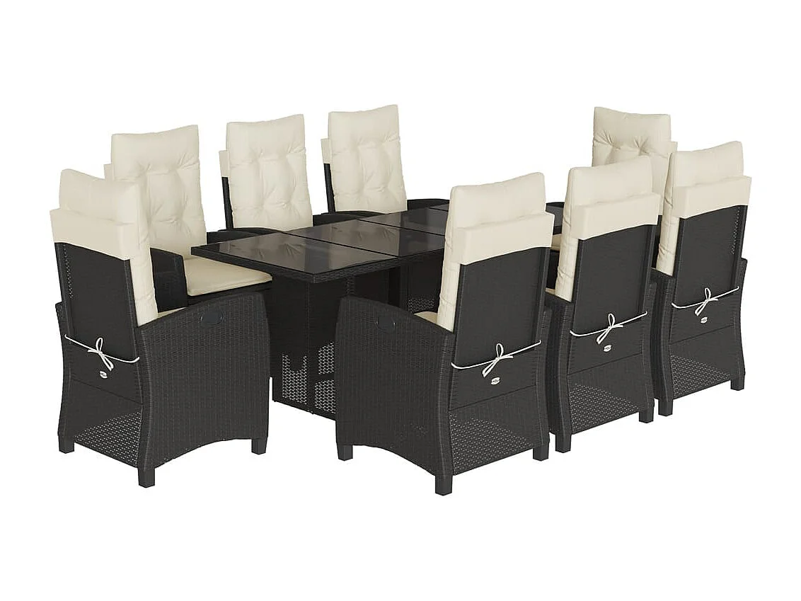 Bryndra  Ensemble à manger de jardin 9pcs coussins noir résine tressée