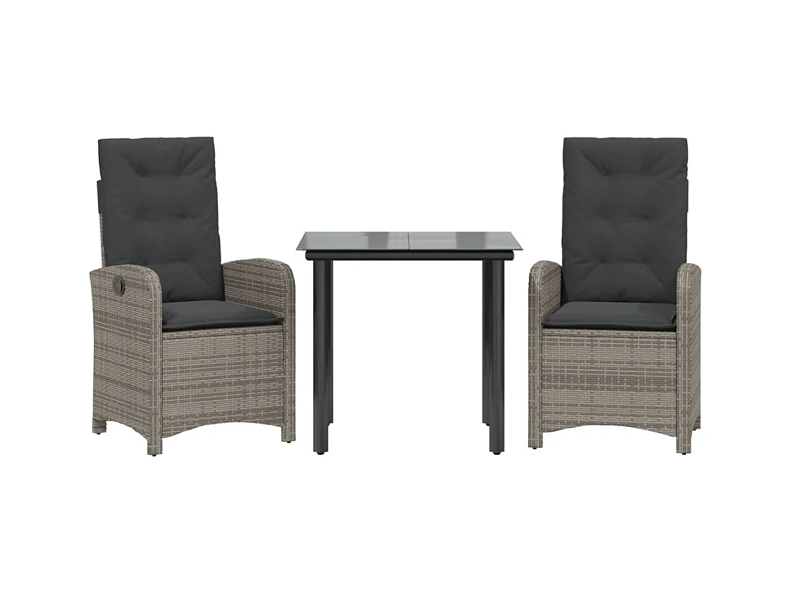 Sandrine-Noëlle  Ensemble à manger de jardin 3 pcs coussins gris résine tressée