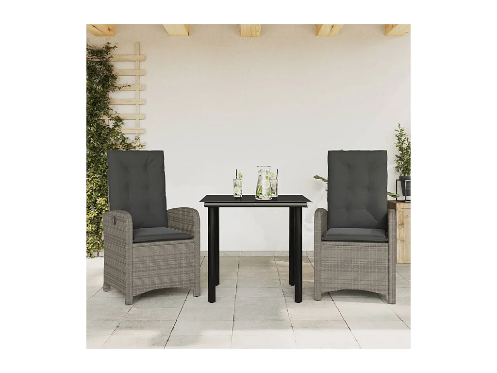 Sandrine-Noëlle  Ensemble à manger de jardin 3 pcs coussins gris résine tressée