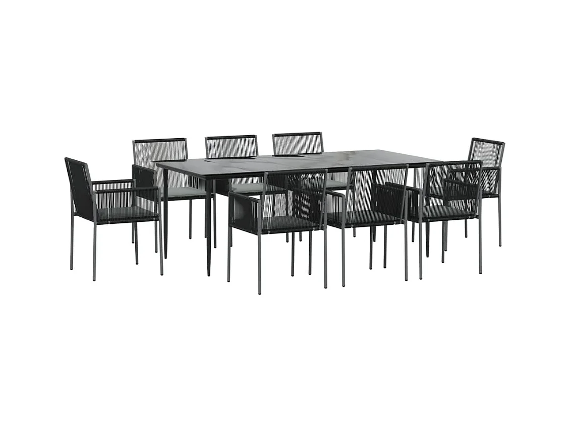 Giovanni Carlo  Ensemble à manger de jardin 9 pcs coussins noir rotin et acier