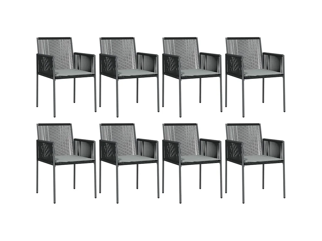 Giovanni Carlo  Set comedor jardín 9 pzas y cojines acero ratán sintético negro