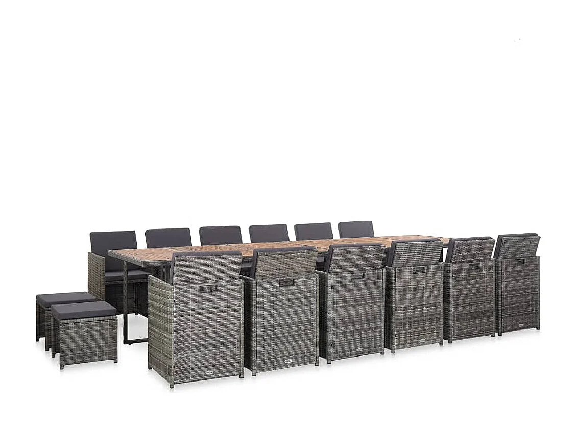 Browns Mills  Ensemble de salle à manger d'extérieur et coussins 17 pcs Gris