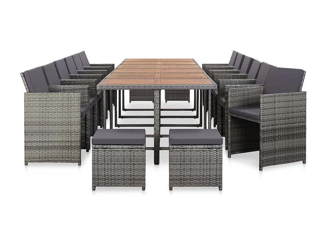 Browns Mills  Ensemble de salle à manger d'extérieur et coussins 17 pcs Gris