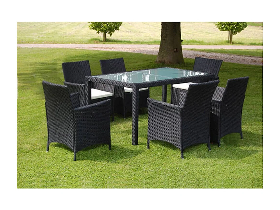 Fea  7-delige Tuinset met kussens poly rattan zwart