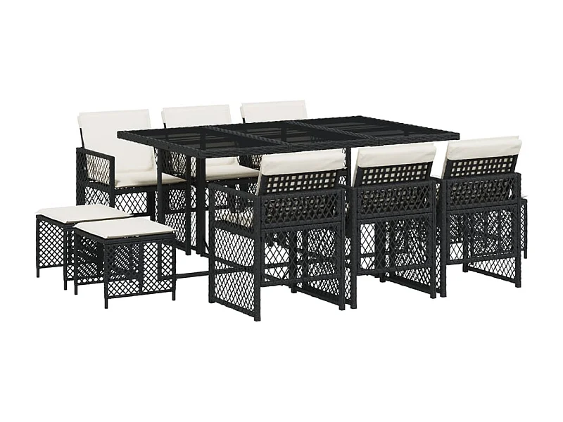 Lubbeek  Set de comedor jardín 11 pzas con cojines ratán sintético negro