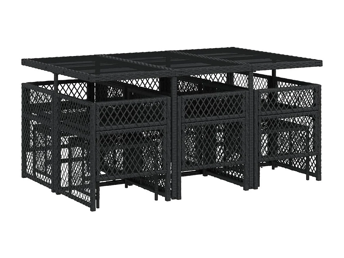 Lubbeek  Set de comedor jardín 11 pzas con cojines ratán sintético negro