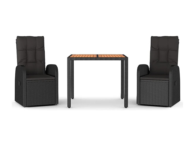 Arvild  3-delige Tuinset met kussens poly rattan zwart