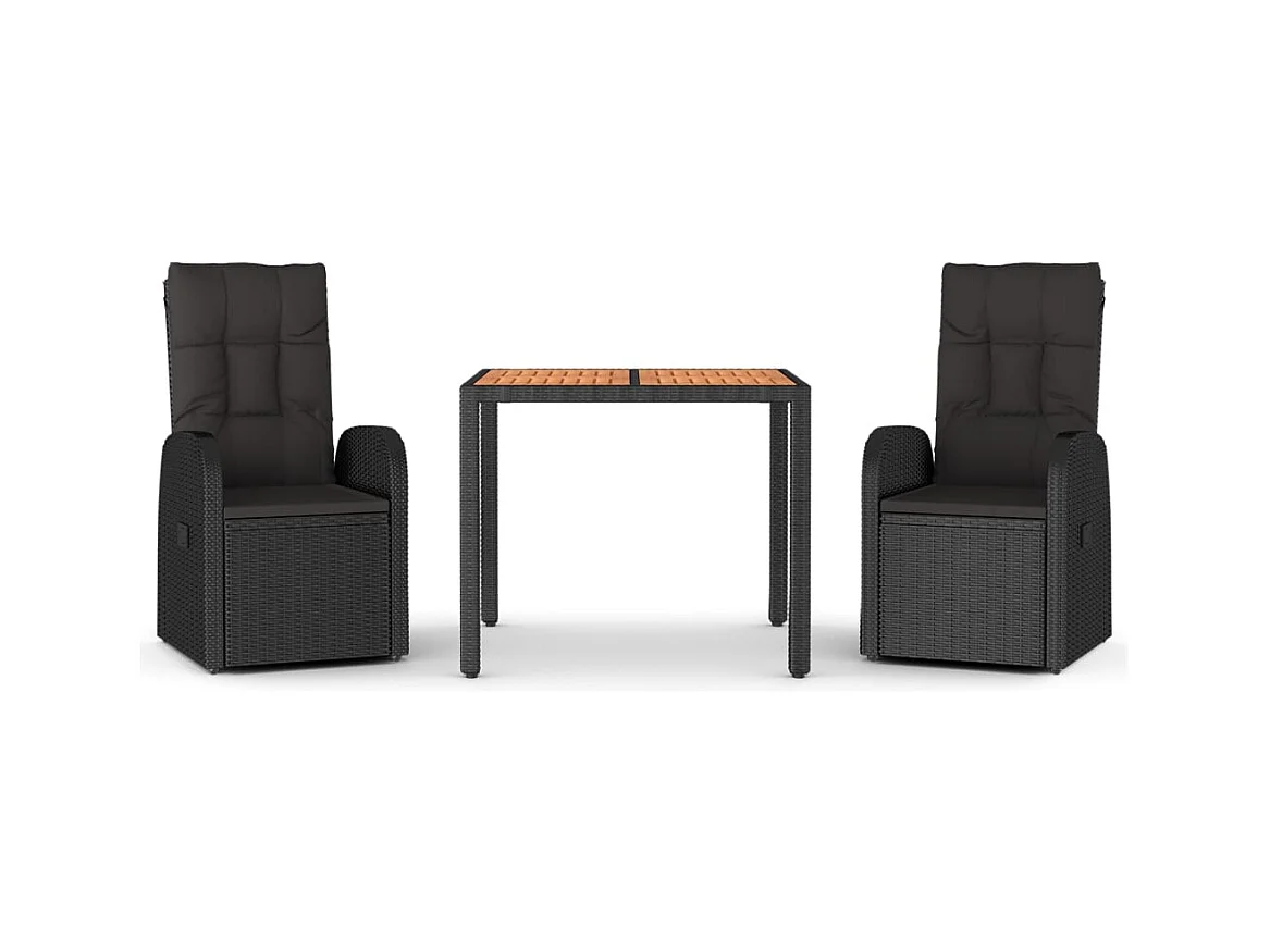 Arvild  Ensemble à manger de jardin avec coussins 3 pcs Noir