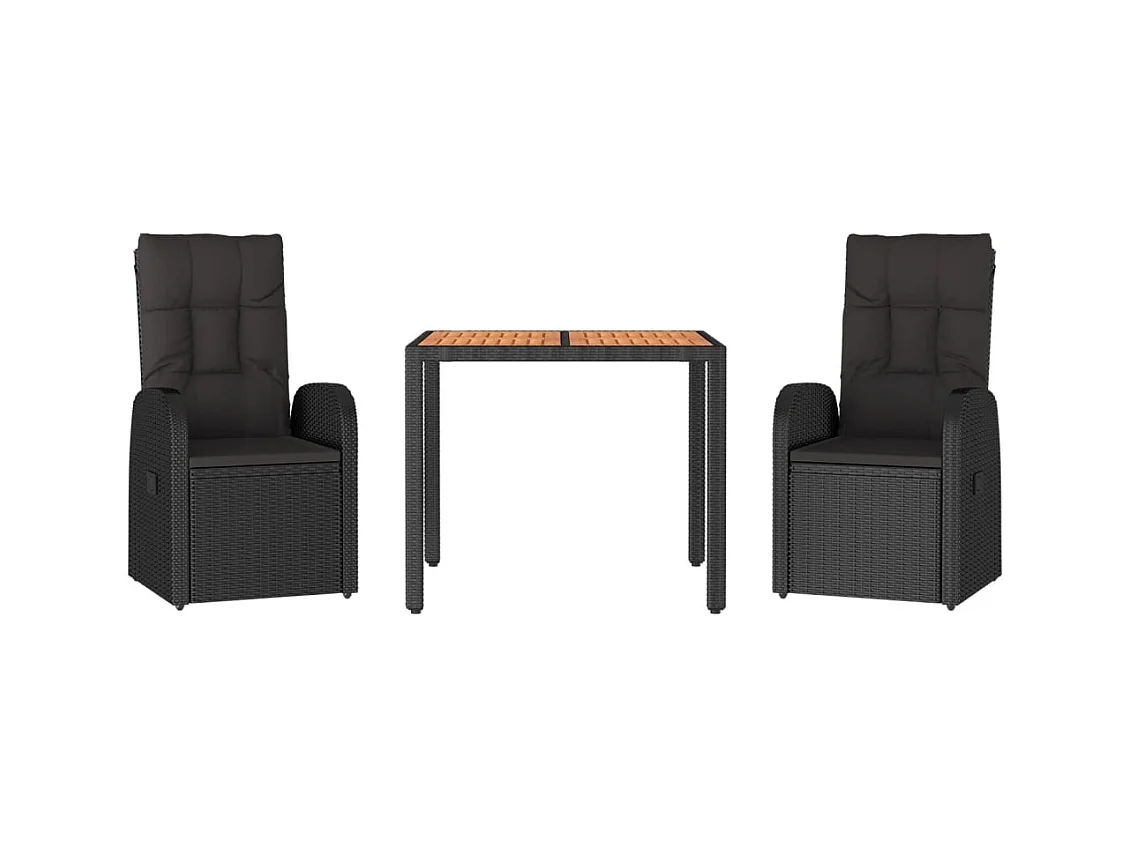 Arvild  Ensemble à manger de jardin avec coussins 3 pcs Noir