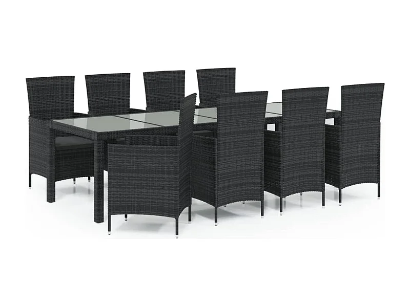 Ewald  Ensemble à manger d'extérieur 9pcs coussins résine tressée noir