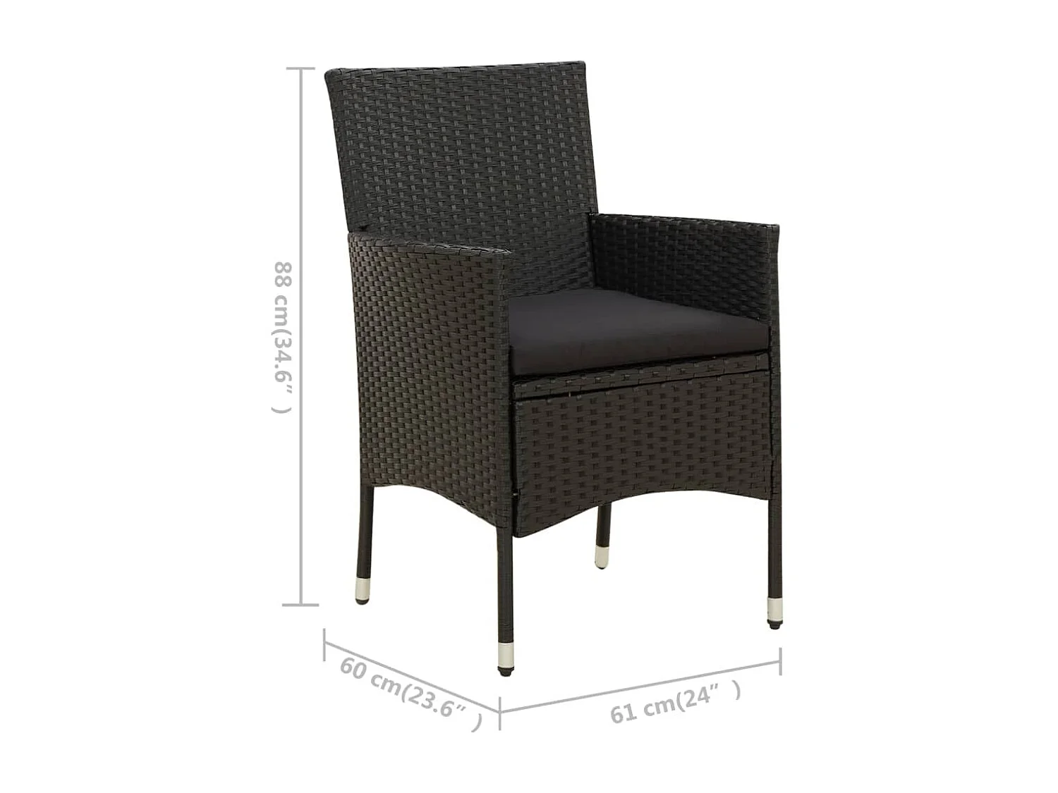 Ewald  Ensemble à manger d'extérieur 9pcs coussins résine tressée noir