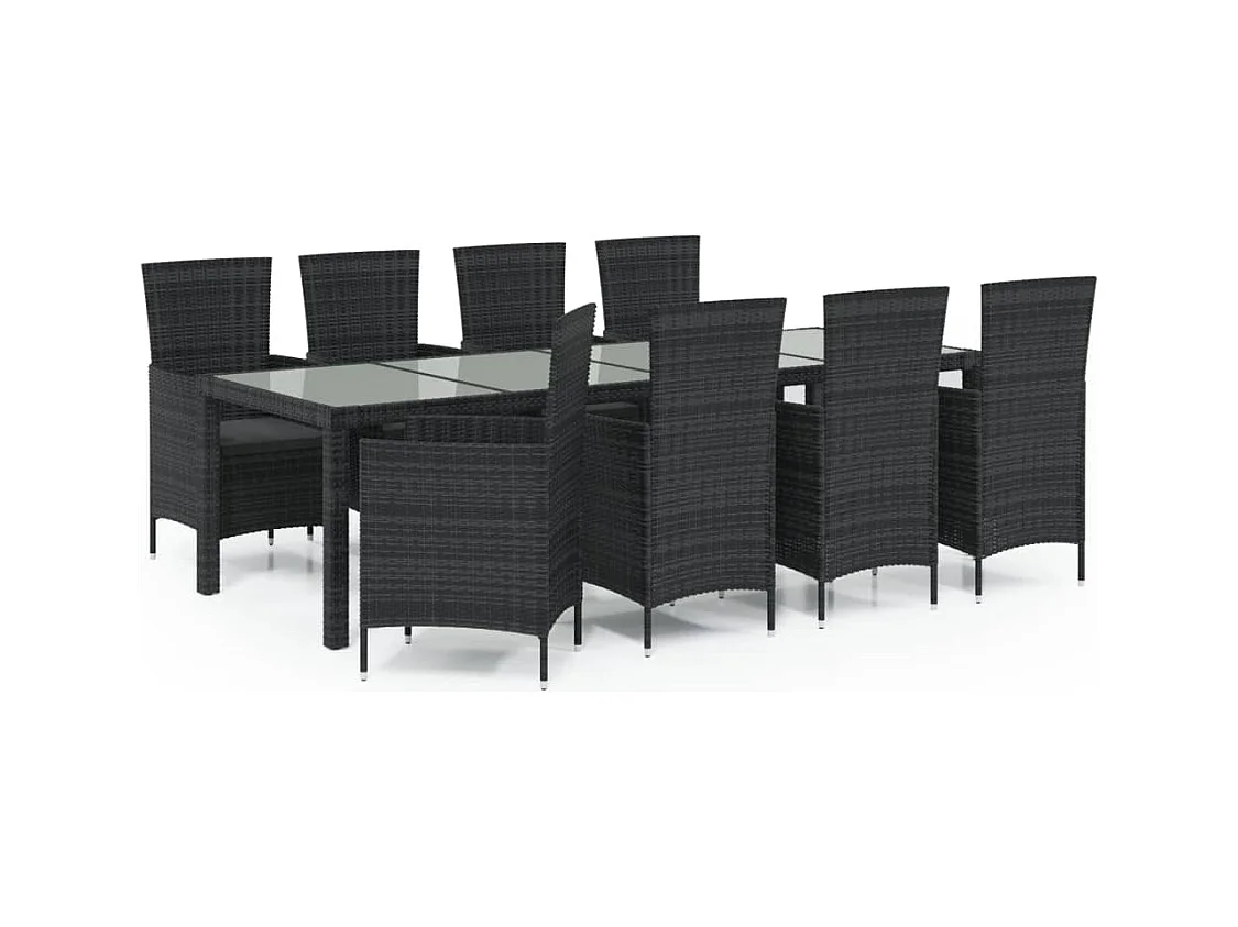 Ewald  Set comedor de jardín 9 piezas y cojines ratán sintético negro