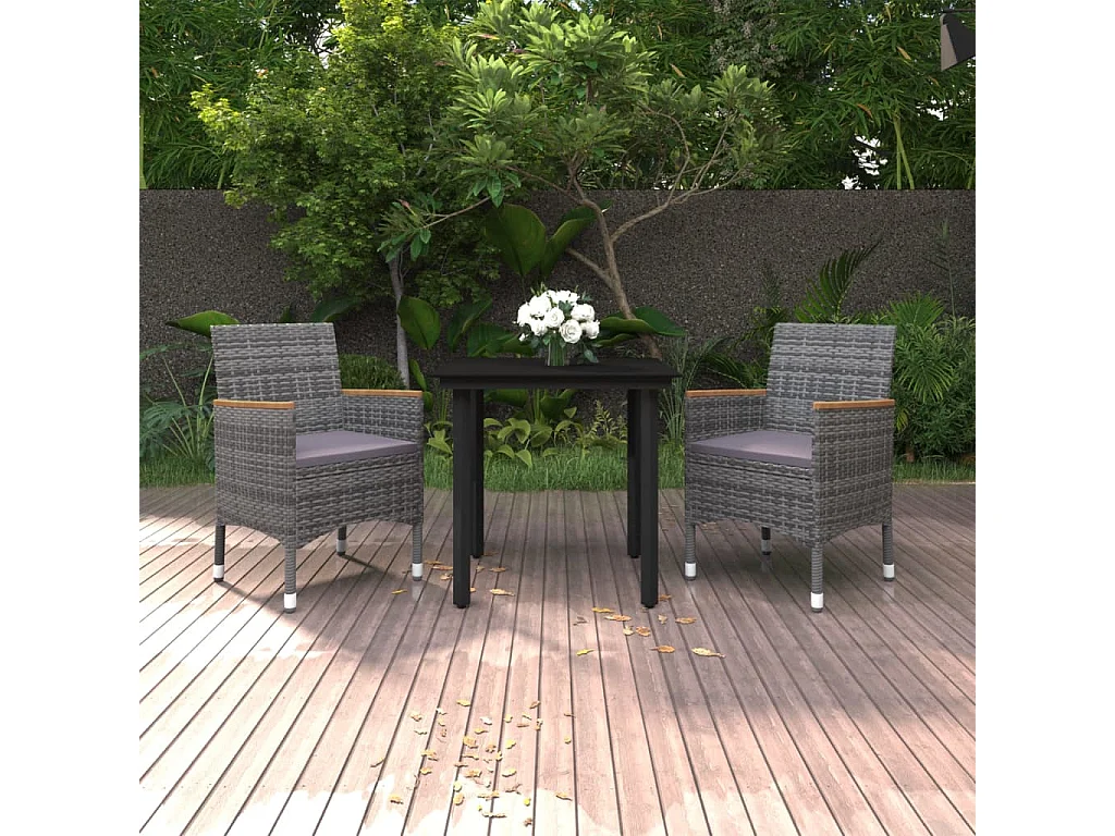 Garden Furniture -  Ensemble à manger de jardin coussins 3 pcs Résine tressée Verre