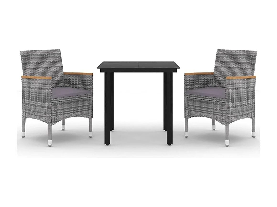 Garden Furniture -  Ensemble à manger de jardin coussins 3 pcs Résine tressée Verre